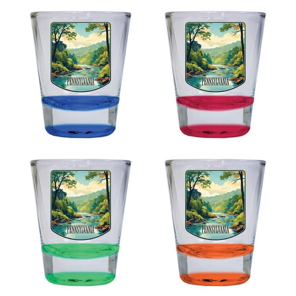 Pennsylvania Design B Souvenir 2 oz Round Shot Glass Multicolor (4-Pack)