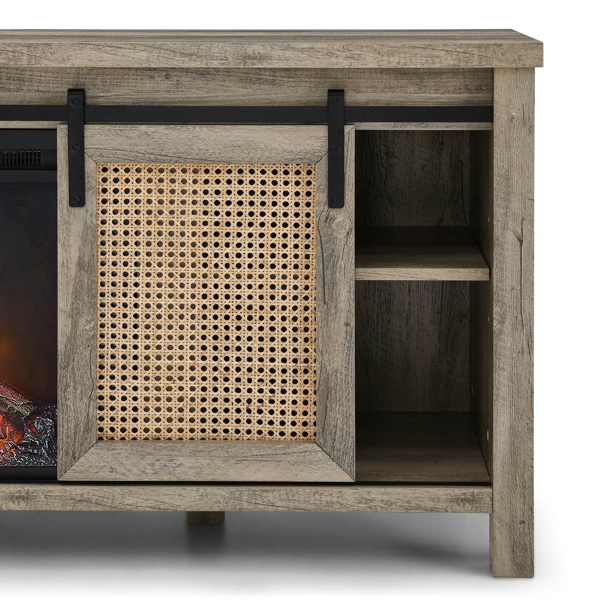 Private Jungle 65"TV Stand with Electric Fireplace,Cabinet Door with Steel Net and Pulley,4 Storage Shelves,Gray Private Jungle 65"TV Stand with Electric Fireplace,Cabinet Door with Steel Net and Pulley,4 Storage Shelves,Gray