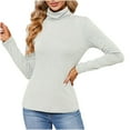 thumbnail image 2 of Spring Tops for Women Womens Tops under $10 Women's High Neck Comfortable Bottom Shirt Long Sleeve Tops T-Shirt, 2 of 9