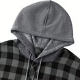 thumbnail image 5 of Men's Fashion Trend Checkered Hooded Sportswear, Casual Long Sleeve Sweatshirt, Street Style Top for Urban Outings, Christmas, Fall Winter, Stylish Daily Wear,Dark Gray,2XL, 5 of 7