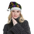 thumbnail image 5 of KLL Christmas Hats for Adults Plush Mardi Gras Shiny Green Purple Print Santa Hat Xmas Fluffy Santa Claus Hat for Women Men, 5 of 6