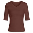 thumbnail image 4 of Women'S Soft Stretch V-Neck Mid Sleeve Casual Basic Tee For Everyday Comfortable Layering And Versatile Outfits（L-XXXXXL）, 4 of 4