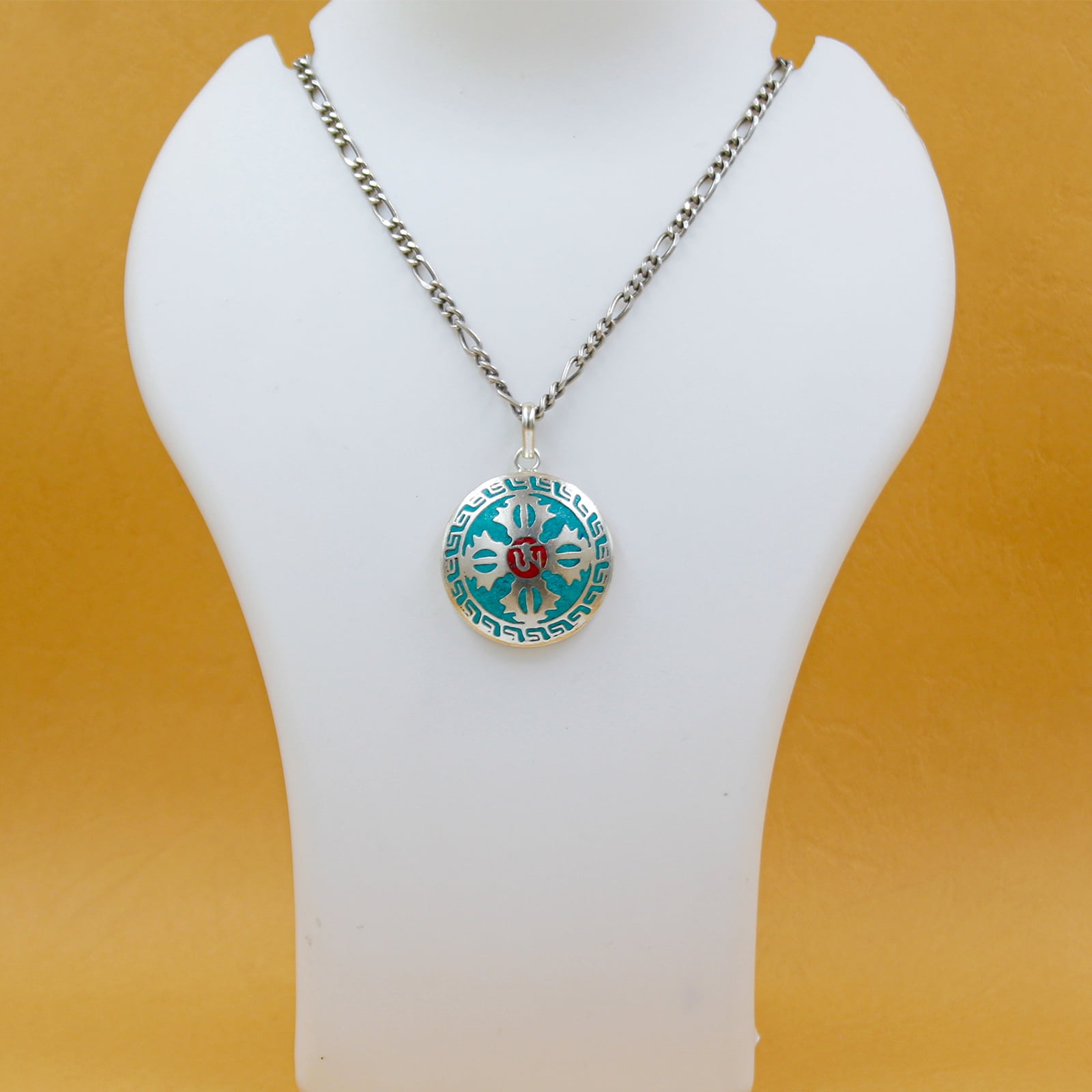 Tibetan Silver Handmade Double Dorje Pendant Necklace with Turquoise – Boho Jewelry for Women & Men, December Birthstone Gift