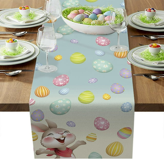 TIMIFIS Easter Bunny Easter Table Runner , Seasonal Spring Flowers Holiday Kitchen Dining Table Runner for Home Party Decor