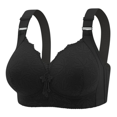Sakmal Bras for Women Trendy Black Adjustable Straps Lace Full-Coverage Wireless Bra Ladies Bra Plus Size
