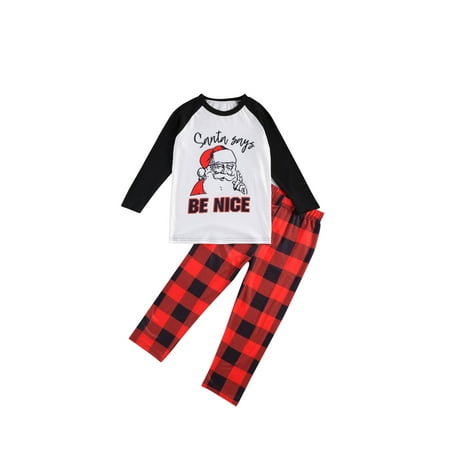 

One opening 2 Pcs Christmas Pajamas Parent-child Dress Set Round Neck Long Sleeve Letter Print Pullover Loose Plaid Trousers Daily Life