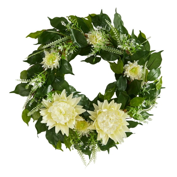 Nearly Natural Plastic All Occasion Protea Artificial Wreath, 20" (Green)
