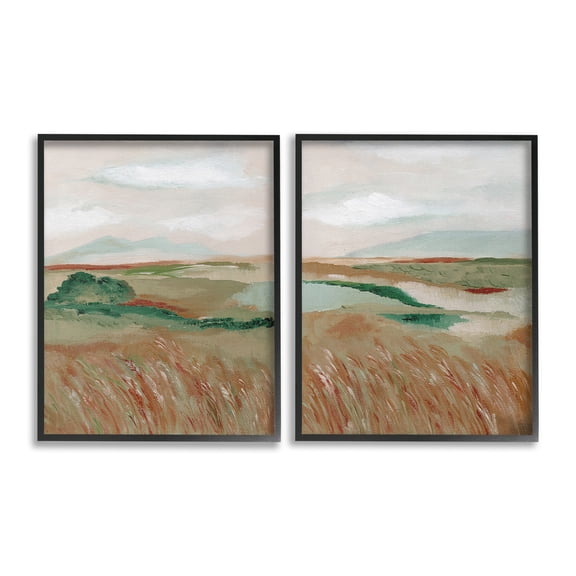 Stupell Industries Windblown Reeds Landscape Landscape Painting Black Framed Art Print Wall Art, 11 x 14, Set of 2