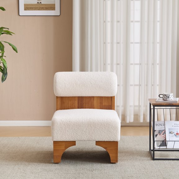 Hayes Modern Boucle Upholstery Lounge Chair, Accent Chair with Rolled Backrest and Solid Wood Frame, Beige
