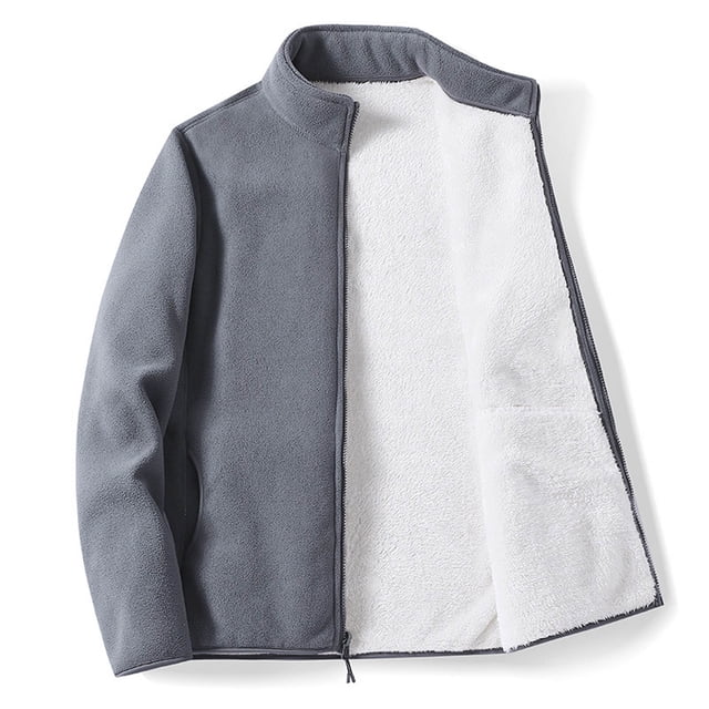 Men's Coats And Jackets Hooded Men's Trendy Casual Fleece Jacket With Inner Casing Plush Warm Cashmere Fleece Long Sleeve Pocket Solid Color Bottoming Coat Cardigan Coat Gray XXXL JE