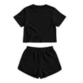 thumbnail image 6 of LEKWK Workout Sets for Women Short Sleeve Crewneck Crop Tops and Elastic Waist Shorts Loose Fit Solid Summer Fashion Athletic Running Gym Outfits, 6 of 6