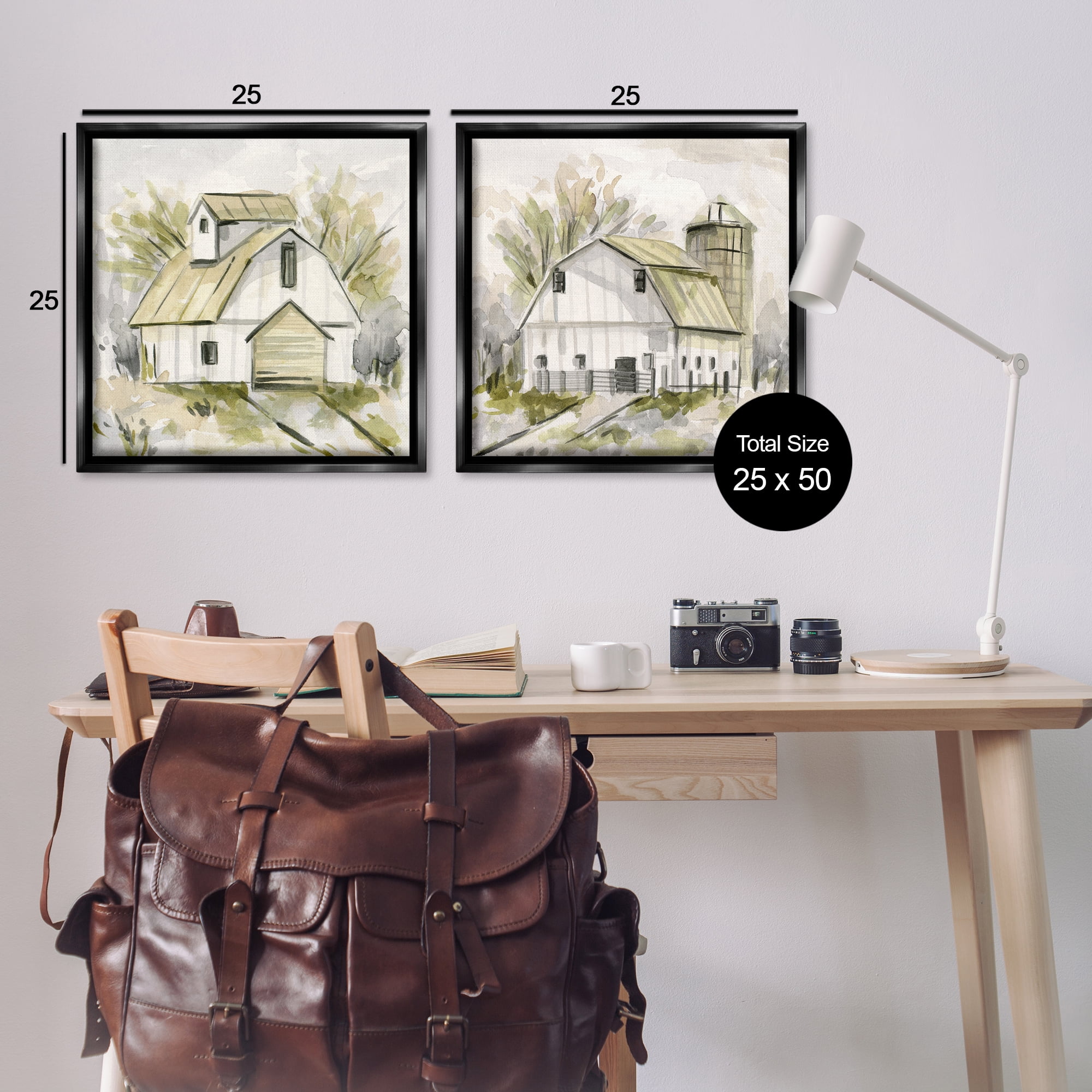 Stupell Industries Sketch Drawing Barn Silo Landscape & Nature Painting Black Floater Framed Canvas Art Print Wall Art, 25 x 25, Set of 2
