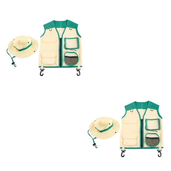 Vogacara Niños Insect Explorer Chaleco Sombrero Kit Acampar al aire libre Pesca Disfraces de aventura Fiesta escolar Niños Niñas Traje con múltiples Verde 2piezas Vogacara CBP192134