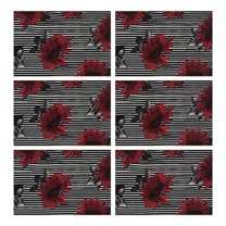 Pioneer Flower Floral Print Pattern Summer Placemats Table Placemats Set Of 6-Linen Kitchen Washable Placemats Table Mats 12x18 Inch Non-Slip Heat Resistant