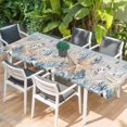 thumbnail image 2 of Blue Beige Coastal Table Cloths for 8 Foot Rectangle Tables, Beach Starfish Summer Eucalyptus Vintage Patio Waterproof Elastic Fitted Tablecloths, Washable Rectangular Table Cover for Camping, 2 of 8