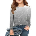 thumbnail image 2 of Long Sleeve Girls' Sequin Printed Sweater Children's Round Flash Shirt Monochrome Long Range Spring Summer Shirt Light Gray Size 3-4T, 2 of 4