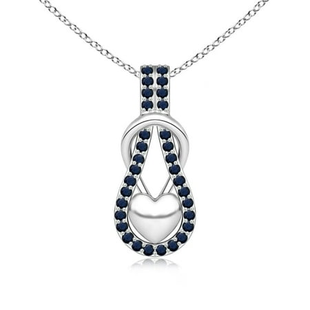 Infinity Knot Necklace - September Birthstone Necklace - Sapphire Infinity Knot Pendant with Puffed Heart in 14K White Gold (1.3mm Blue Sapphire) - SP0664S-WG-A-1.3