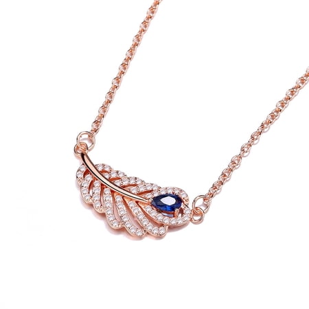 14K Rose Gold Plated Sapphire Leaf Pendant Necklace