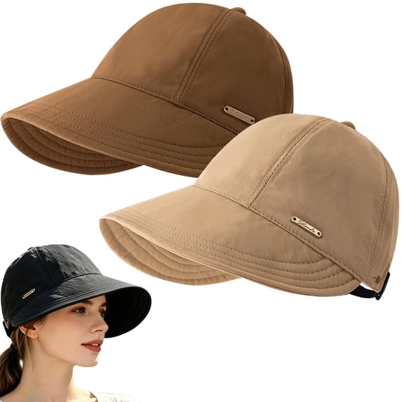 Women's Wide Brim Sun Visor Hat, Beach Hats for Women Trendy, UPF 50 UV Protection Adjustable Packable Ponytail Cap for Hiking Golf