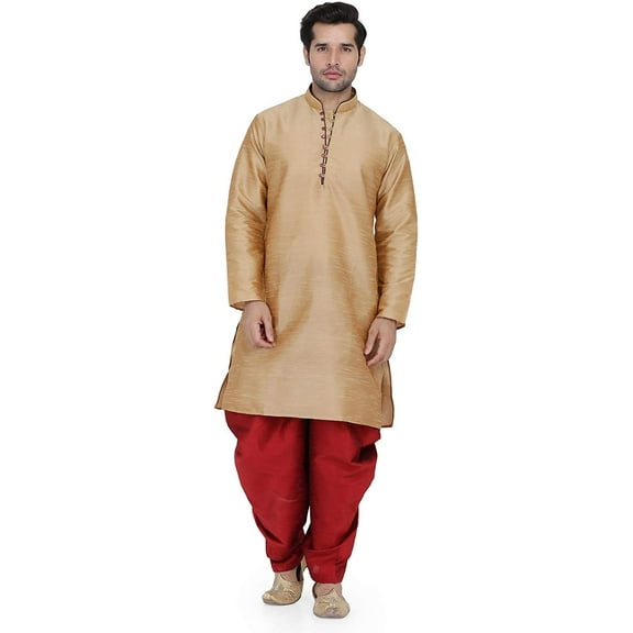 Royal Kurta Mens Art Silk Blend Kurta Salwar Set Bronze 38