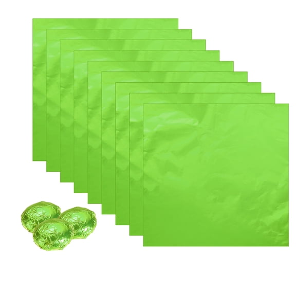 100pcs Foil Candy Wrappers, 6 x 6 Inch Chocolate Bar Wrappers, Aluminum Foil Paper, Green