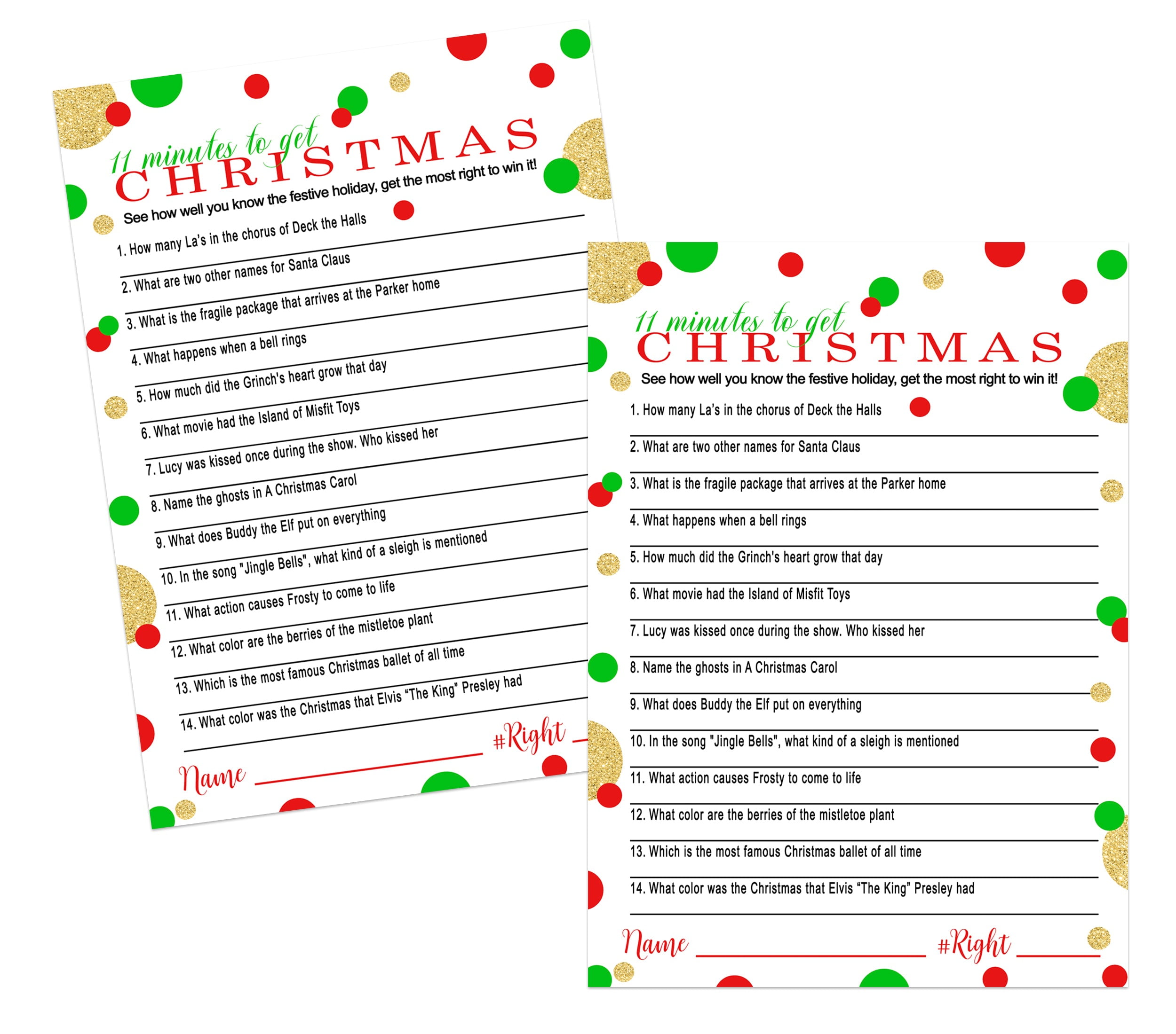 Christmas Trivia Game Cards Version 1 (25 Pack) Festive Holiday Party ...