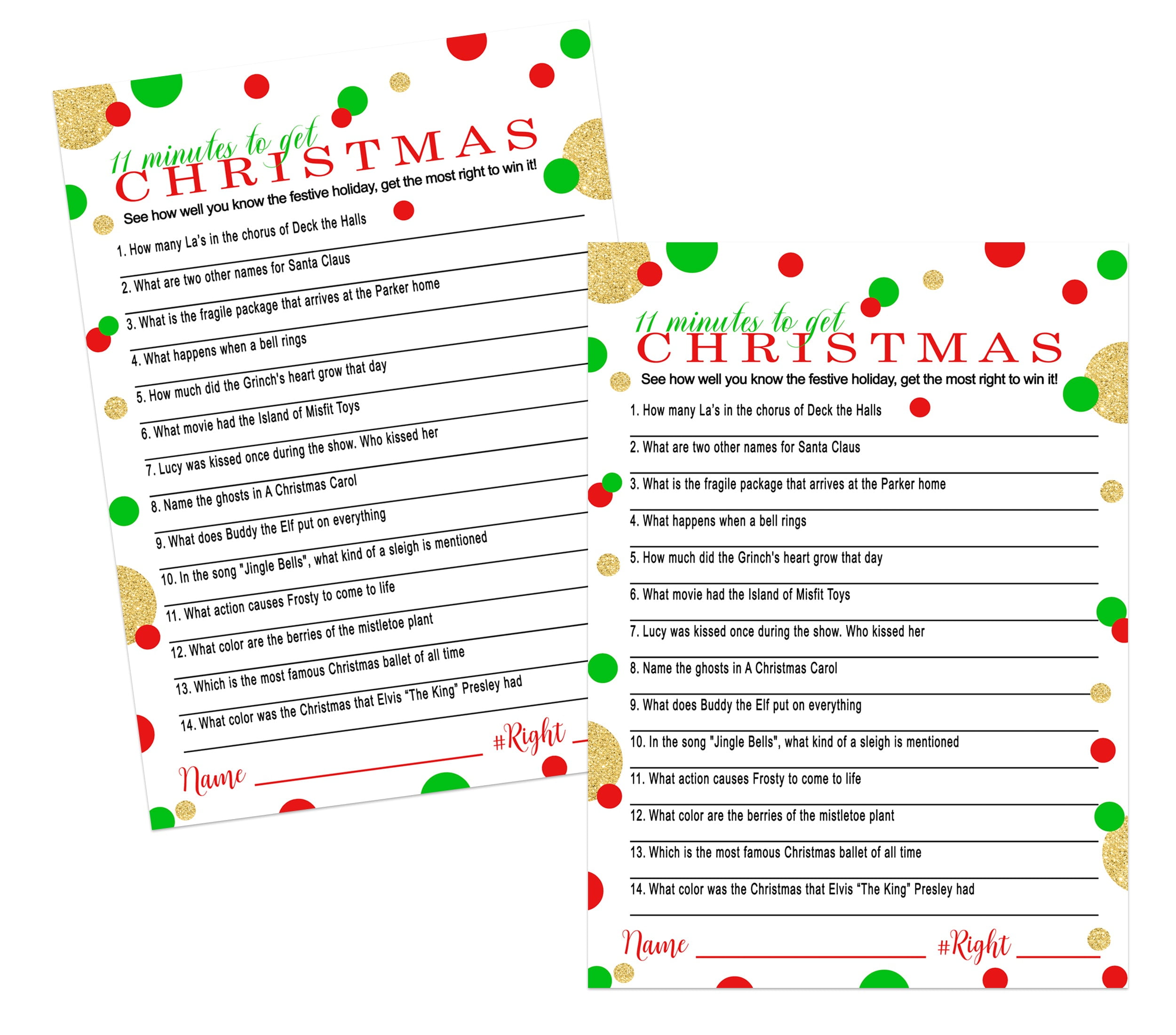 Christmas Trivia Game Cards Version 1 (25 Pack) Festive Holiday Party 