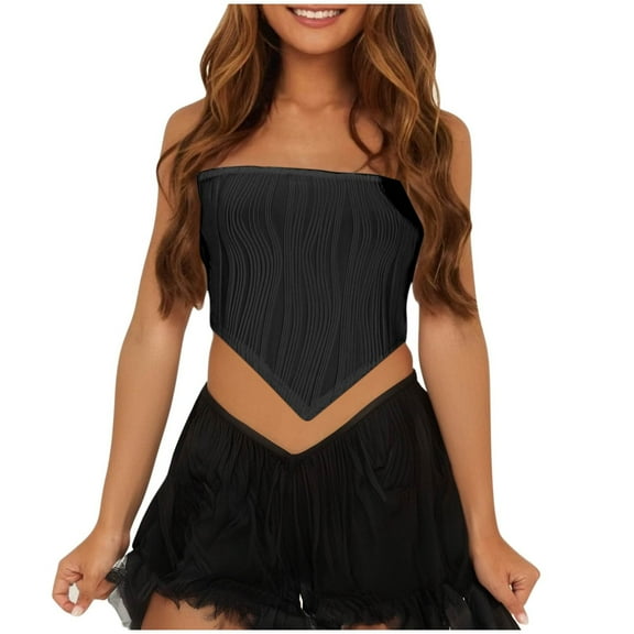 Women Bandeau Tops Triangle Crop Tshirts Strapless Blouses Summer Streewear Lightweight Tee Shirt