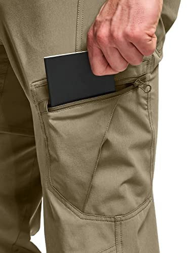 CQR Men's Quick Dry Tactical Pants, Water Resistant Outdoor Pants, Lightweight Stretch Cargo Work Hiking Pants, Rocky Cargo Tan, 34W x 30L