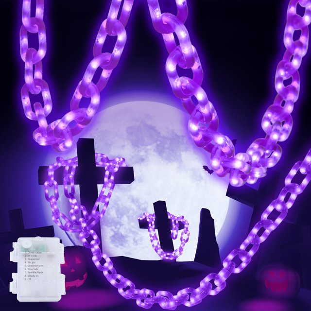 Cadena de luces JOYIN con batería LED morada de 2,4 m, resistente al agua