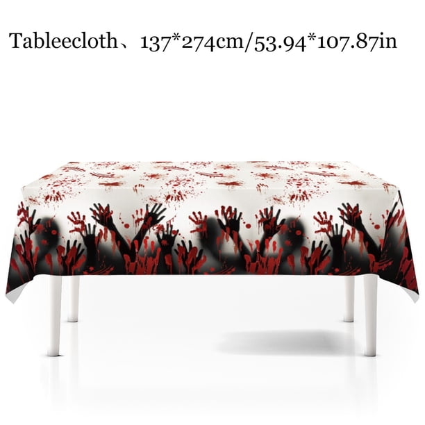 Fiudx Set para Fiesta de Terror de Halloween, Bandeja de Papel con Huellas de Manos, Vasos de Papel, Mantel, Decoraciones de Banderas, Temática Espeluznante, Perfecto para Halloween, Diseño Festivo,