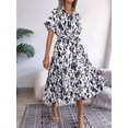thumbnail image 5 of Women'S Summer Short Sleeve Work Dresses Tie Waist Button Down Print Midi A-Line Shirt Dress White S, 5 of 10