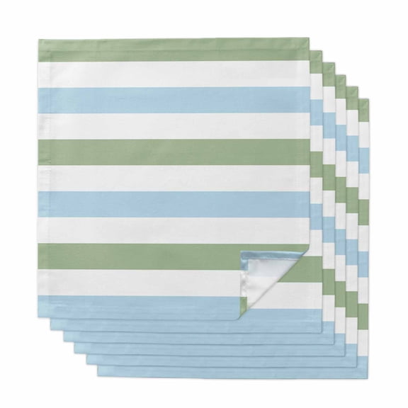 Sage Green Blue Striped Cloth Napkins, Farmhouse Sage Green Stripes Washable and Reusable Dinner Napkins Set of 6, Table Napkin for Kitchen Party Birthday Wedding Hotel Housewarming 20"x20"