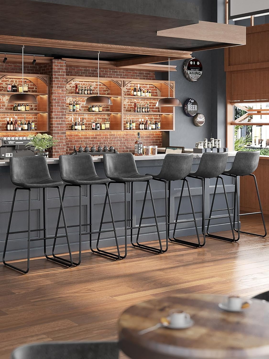 LainTene 30" Bar Stools Set of 2 – Faux Leather Counter Height Stools with Backrest & Footrest, Heavy-Duty Metal Frame for Kitchen, Bar, Living Room, Gray