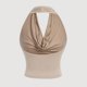 thumbnail image 3 of Mujeres V Cuello Tops sin Mangas sin Espalda Hueco con Flor Bordado, Poliéster Spandex Tejido Elástico para las Vacaciones de la Fiesta, 3 of 6