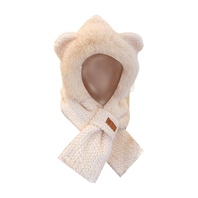 Rongfmy Hooded Scarf Ear Protection Winter Hat Scarf Set for Riding Outdoor Sports Beige