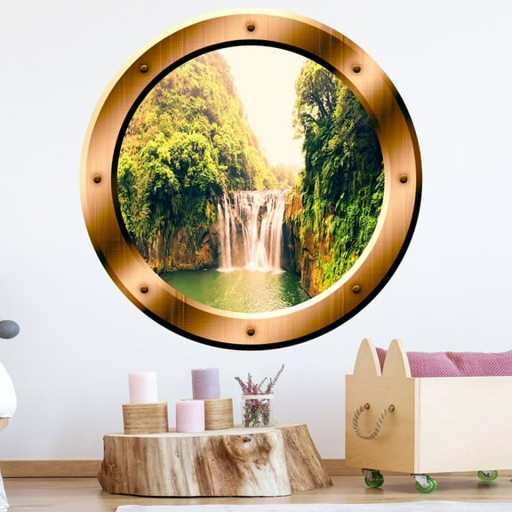 VWAQ Waterfall Wall Stickers Porthole Wall Decal Peel And Stick Decor - BP13 (20" Diameter)