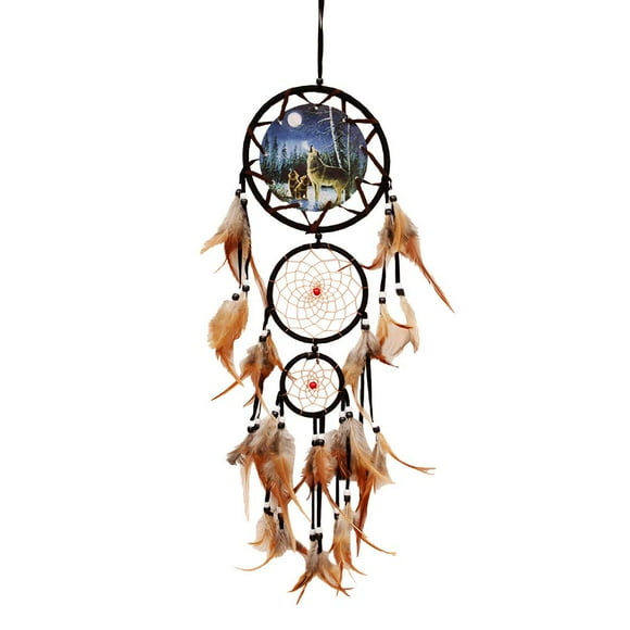Wowagoga Dream Catcher Peinture à l'Huile Style Indien Wolf Pendentif de Voiture Tissé à la Main Décoration Murale pour la Maison (Wolf))