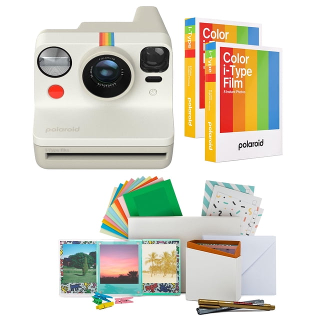 Cámara Instantánea Polaroid Now Generación 2 i-Type Vintage Blanca con Kit de Película