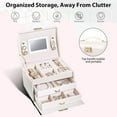 thumbnail image 2 of RUseeN Large Jewelry Boxes for Women Girls, Jewelry Organizer Box, 3 Layers Jewelry Storage Organizer for Earring, Ring, Necklace, Bracelets (White), 2 of 7