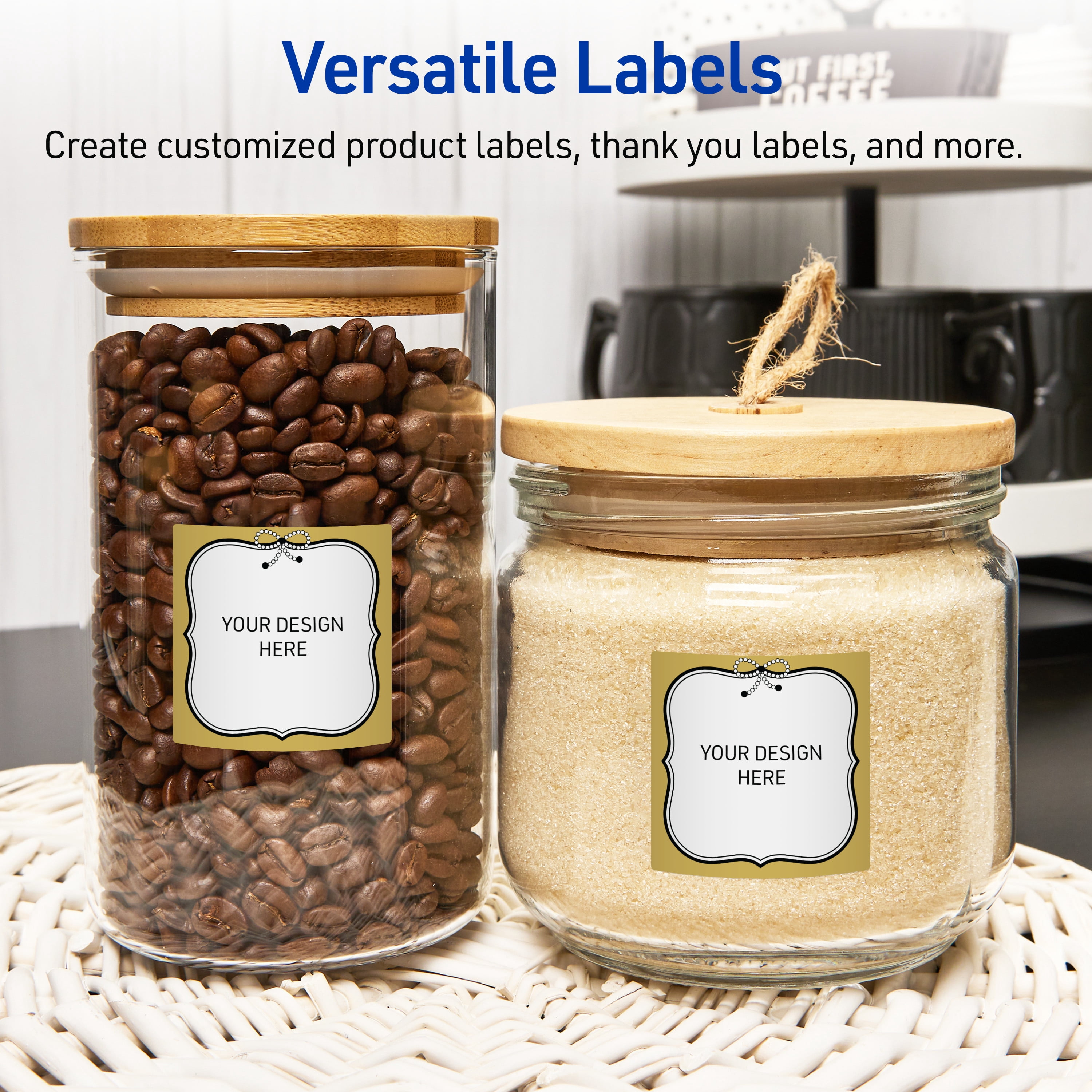 Avery Square Labels, 3" x 3", Gold with Black Bow Design, Glossy
