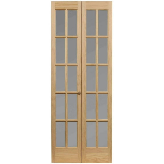 AWC Model 627 Traditional Divided Frosted Glass Bifold Door fits 24"w x 80"h Unfinished Pine