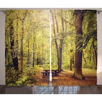Ambesonne Forest Curtains 2 Panel Set, Nature Serenity Peace, 108" x 84", Green Brown