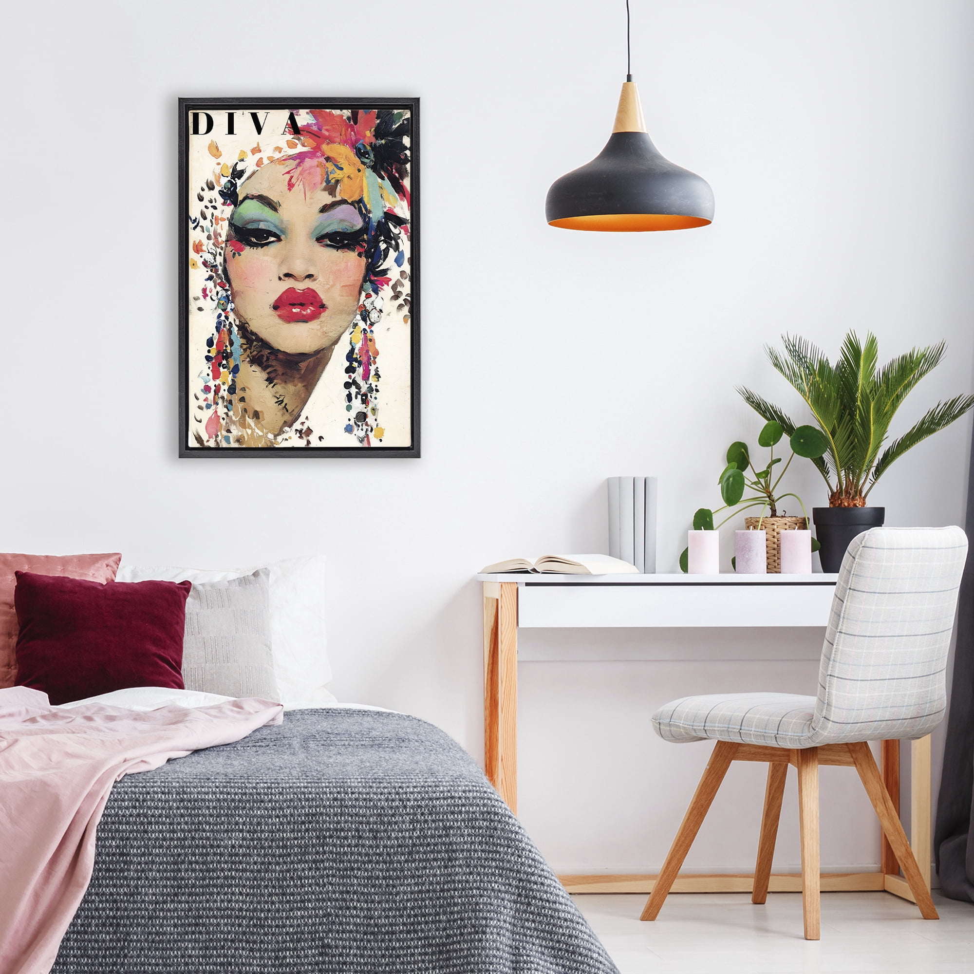 Stupell Industries Diva Fashion Portrait Black Framed Floater Canvas Wall Art, design by Annabelle Hall