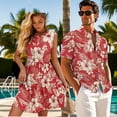 thumbnail image 3 of Jeiento Tropical Flower Matching Vacation Outfits for Couples Summer Dress for Women Casual Button Down Shirt Short Sleeve Hawaiian Couples Matching Outfits Tiered Pleated Tank Sundress, 3 of 6