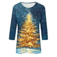 thumbnail image 5 of Womens T-shirts Xmas Tree Print Christmas Shirts 3/4 Sleeve Tops Round Neck Casual Trendy Holiday Graphic Tees (L, Navy 01), 5 of 5