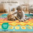 thumbnail image 4 of ODIKA 9'x12' Vibrant Multi Rainbow Stripe Geometric Washable Area Rug Horizontal Bands Abstract Waves Circles for Great Room, Indoor Concept, Large Living Low Pile, Flatwoven, 4 of 7