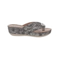 thumbnail image 2 of GOOD CHOICE Womens Khaki Beige Snake Embossed 1" Platform Metallic Rhinestone Cushioned Dafni Round Toe Wedge Slip On Thong Sandals 8.5 M, 2 of 3