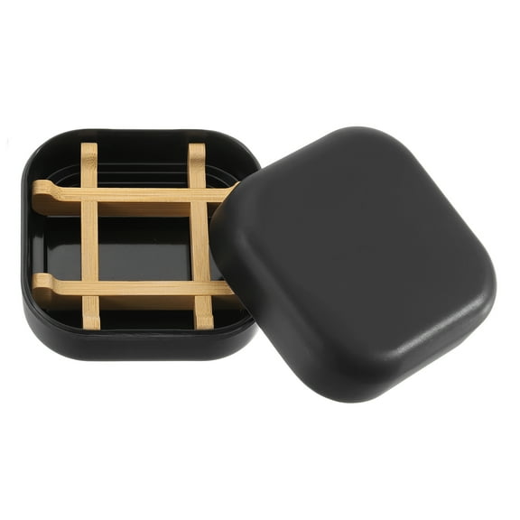 Uxcell Wooden Soap Holder, Detachable Self-Draining Square Soap Dishes with Lid, Wooden Bamboo Soap Bar Tray