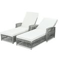 thumbnail image 2 of 2 Pieces Long Outdoor Lounge Chairs, Adjustable Pool Chairs with Armrests and Soft Removable Cushions Wicker Chaise Lounge Outdoor for Poolside, Patio and Garden, Beige+Grey, 2 of 9